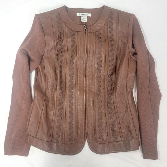 Women's NYGard Collection Leather/ Knit Sweater Jacket PETITE SMALL 6-8 Brown - Picture 1 of 6